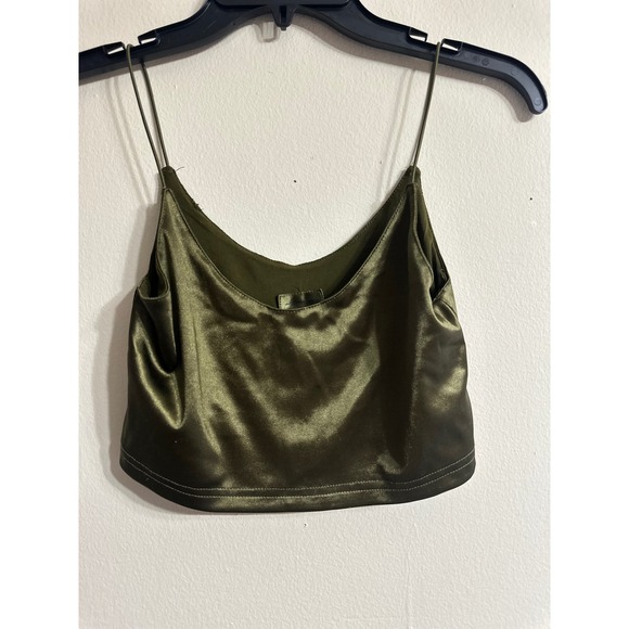 Urban‎ Outfitters Olive Green Satin Cami Crop Top Sleeveless Tank Top Small - Picture 1 of 5